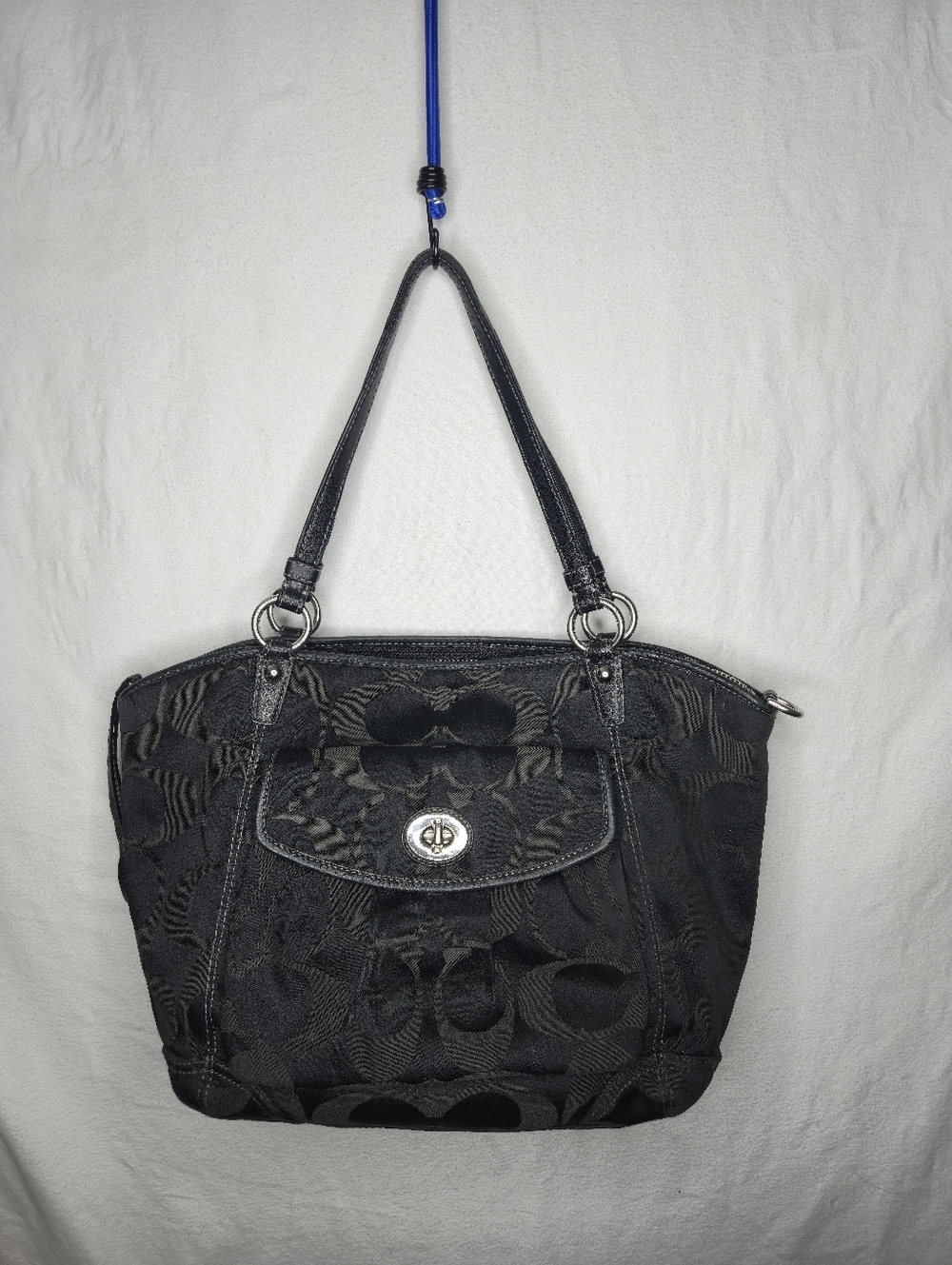 Coach Black Gray Fabric Handbag Purse With Light Blue Lining